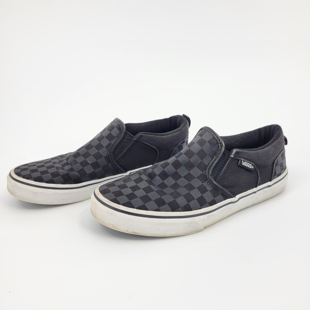 Vans Slip On Sneakers Kids 6.5 Black Checkerboard Skate Shoe Skater Grunge Punk
